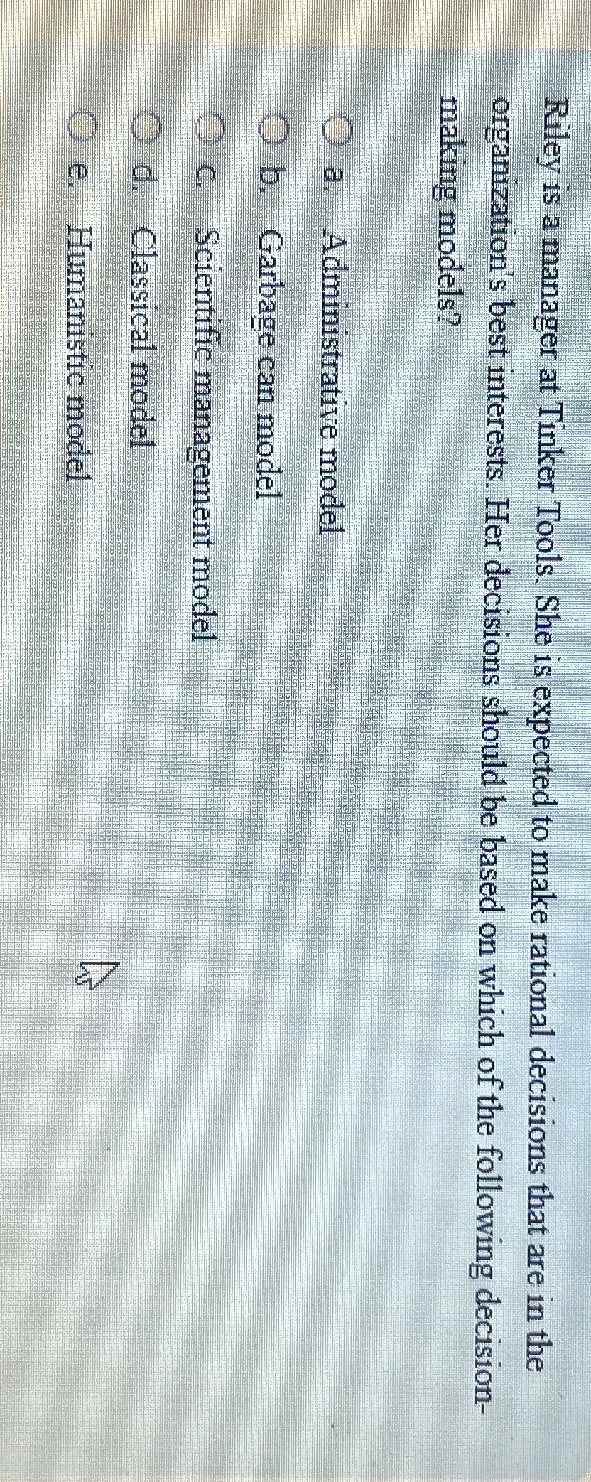 Riley is a manager at Tinker Tools. She is expected to