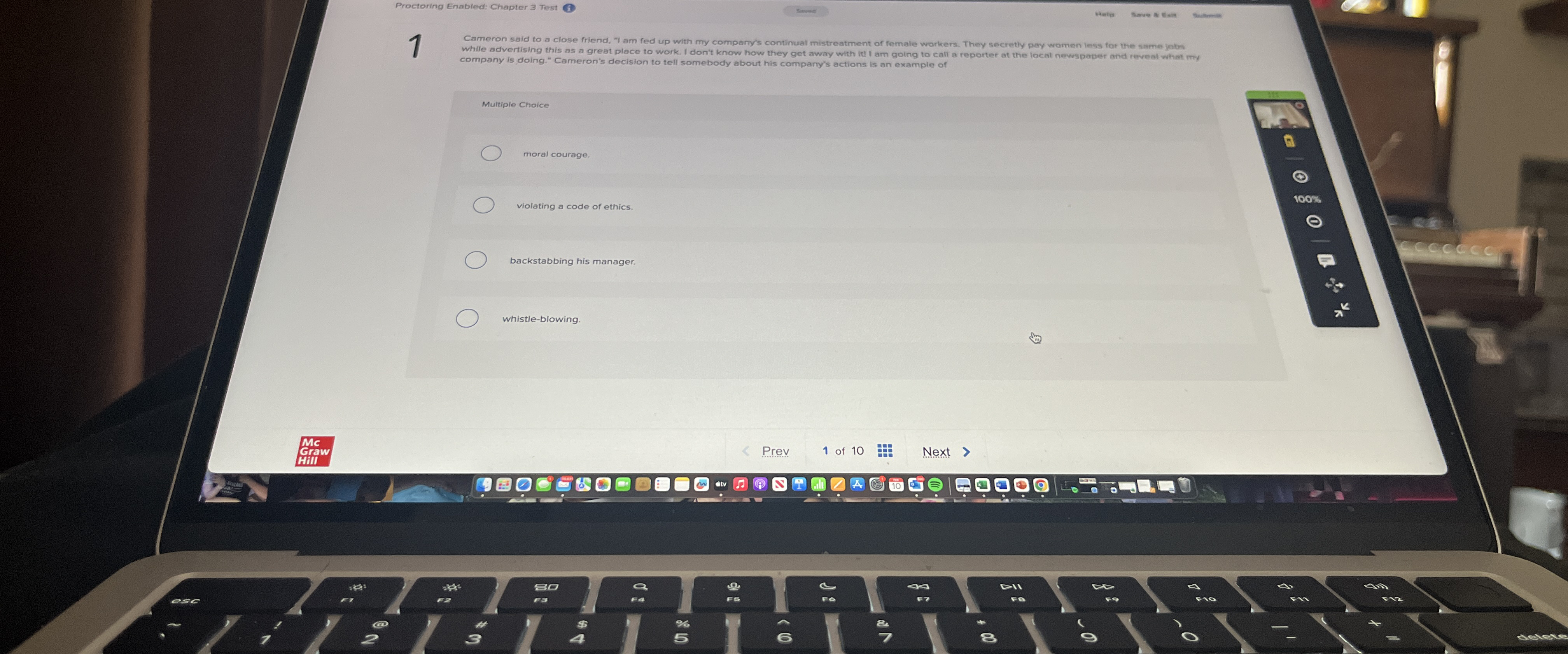  1 Multiple Choice moral courage violating a code of ethic backstabbing