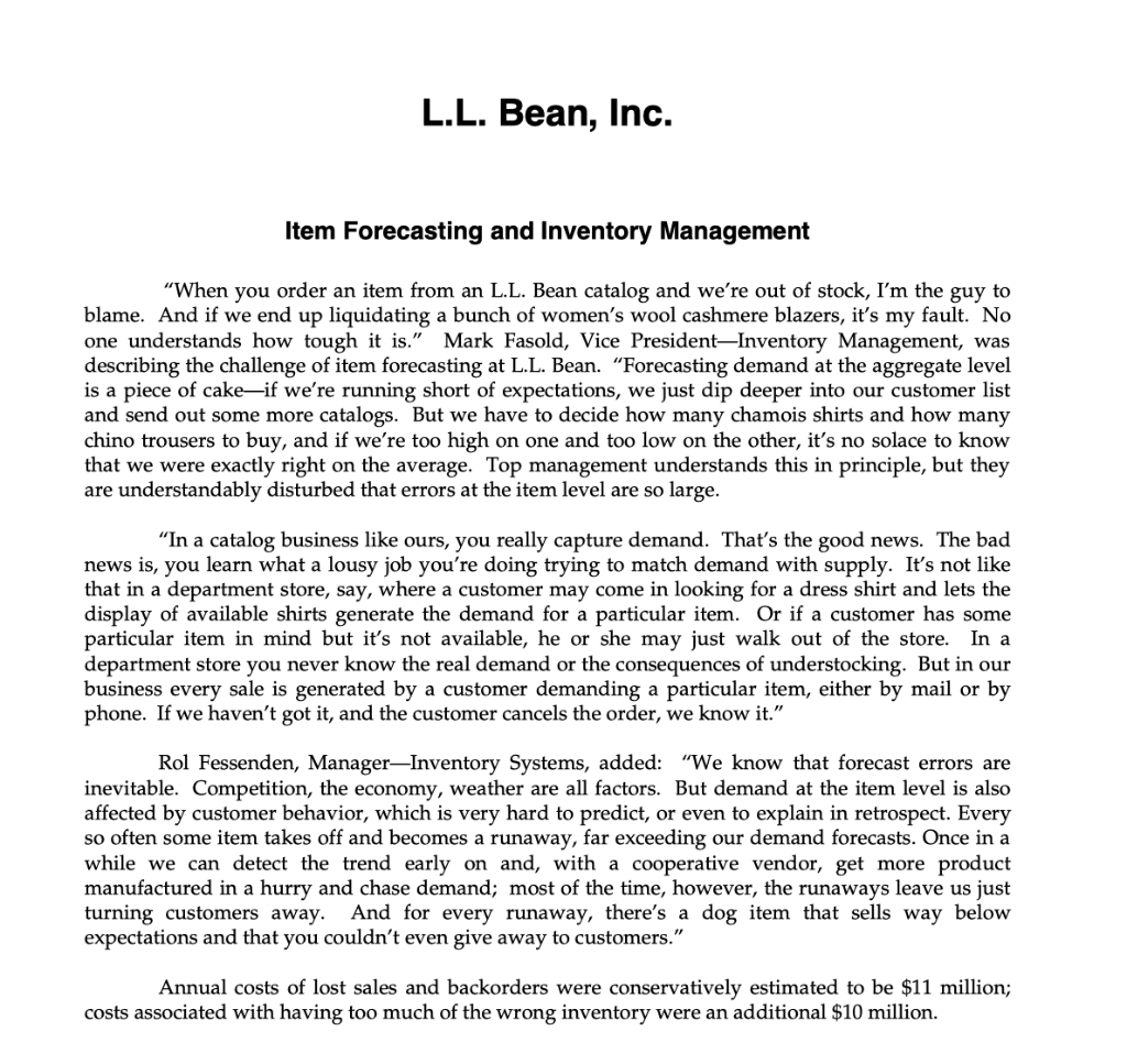  In looking at the LL bean case, specifically about the item