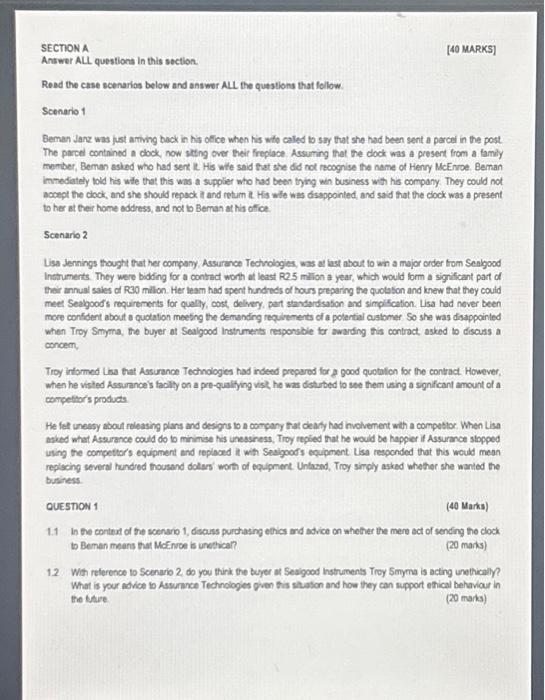  SECTION A Answer ALL questions in this section. Read the case