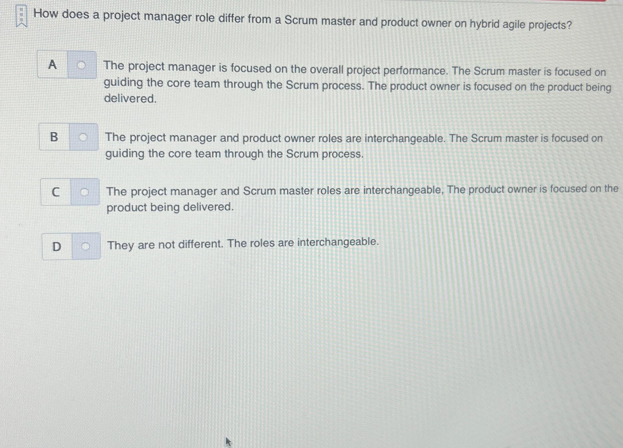  How does a project manager role differ from a Scrum master