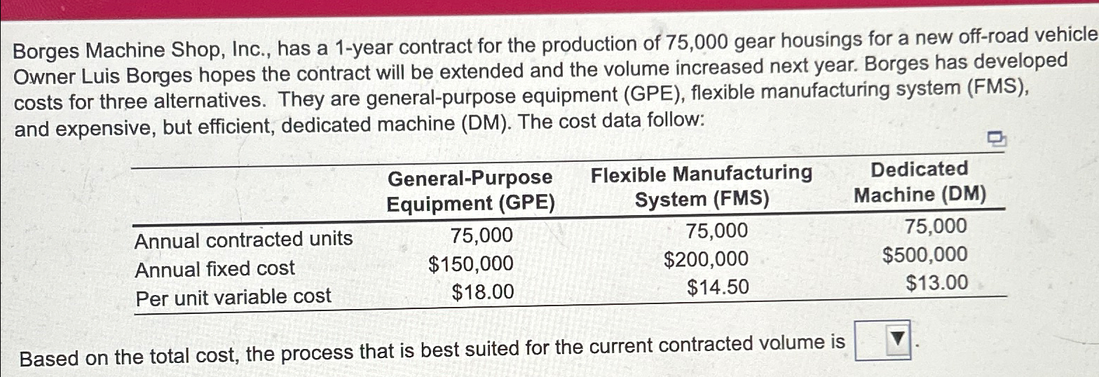  Borges Machine Shop, Inc., has a 1-year contract for the production