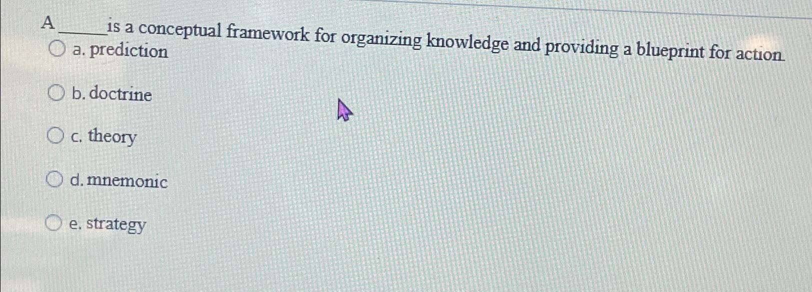 A is a conceptual framework for organizing knowledge and providing a