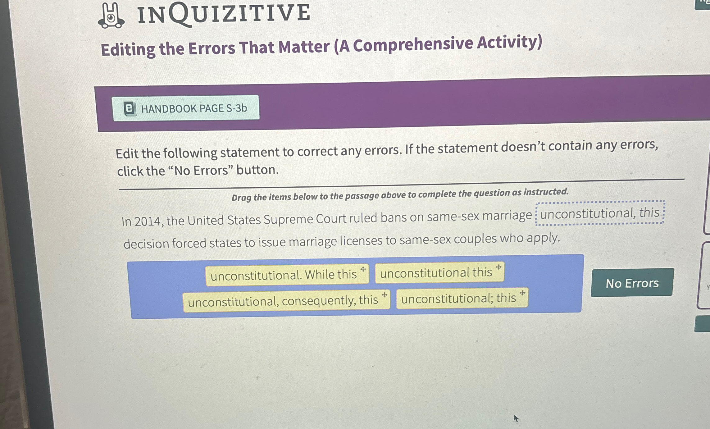  INQUIZITIVE Editing the Errors That Matter (A Comprehensive Activity) e) HANDBOOK