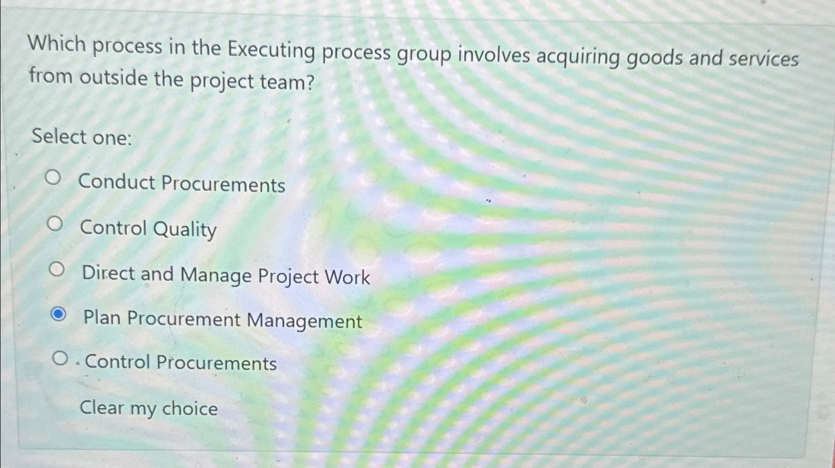  Which process in the Executing process group involves acquiring goods and