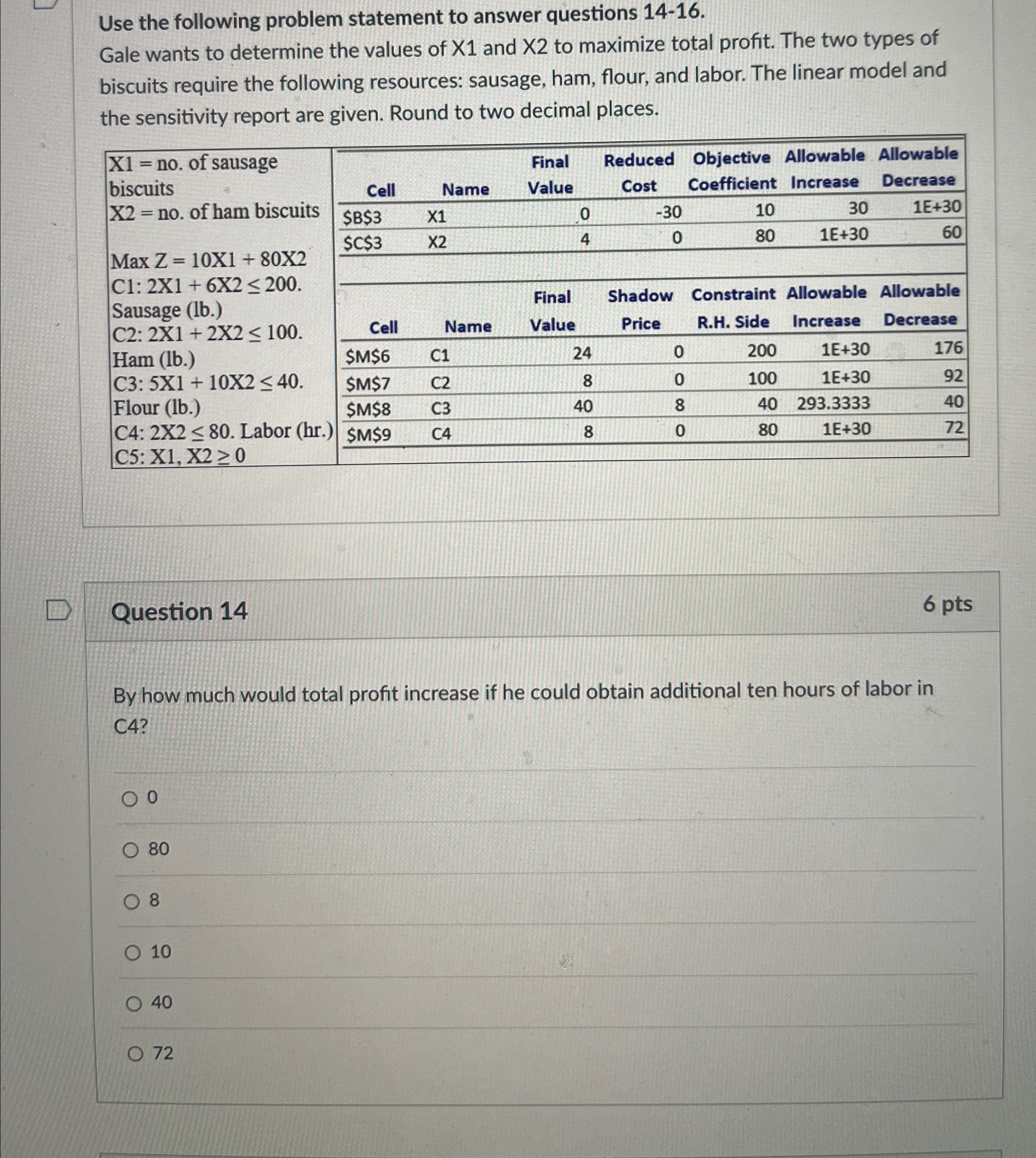  Use the following problem statement to answer questions 14-16. Gale wants