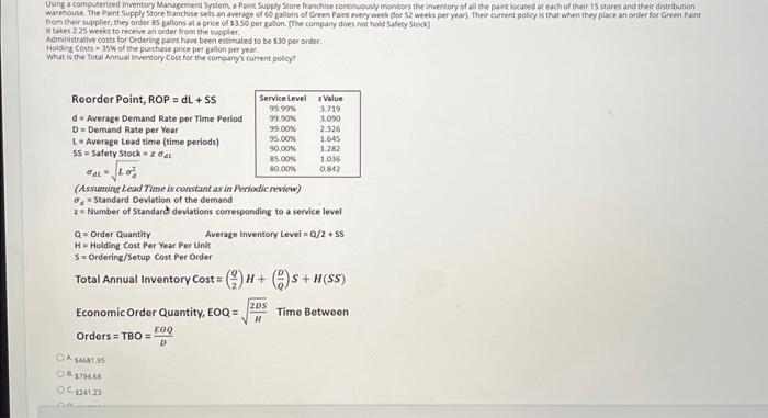  Using a computerized inventory Manugement System, a Pent Supply store franchise