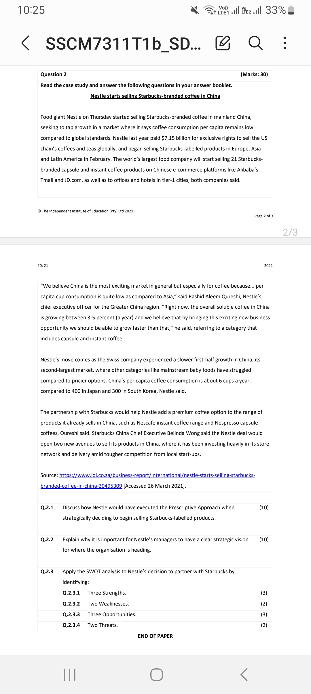 only answer Q.2.1 Read the case study and answer the following questions