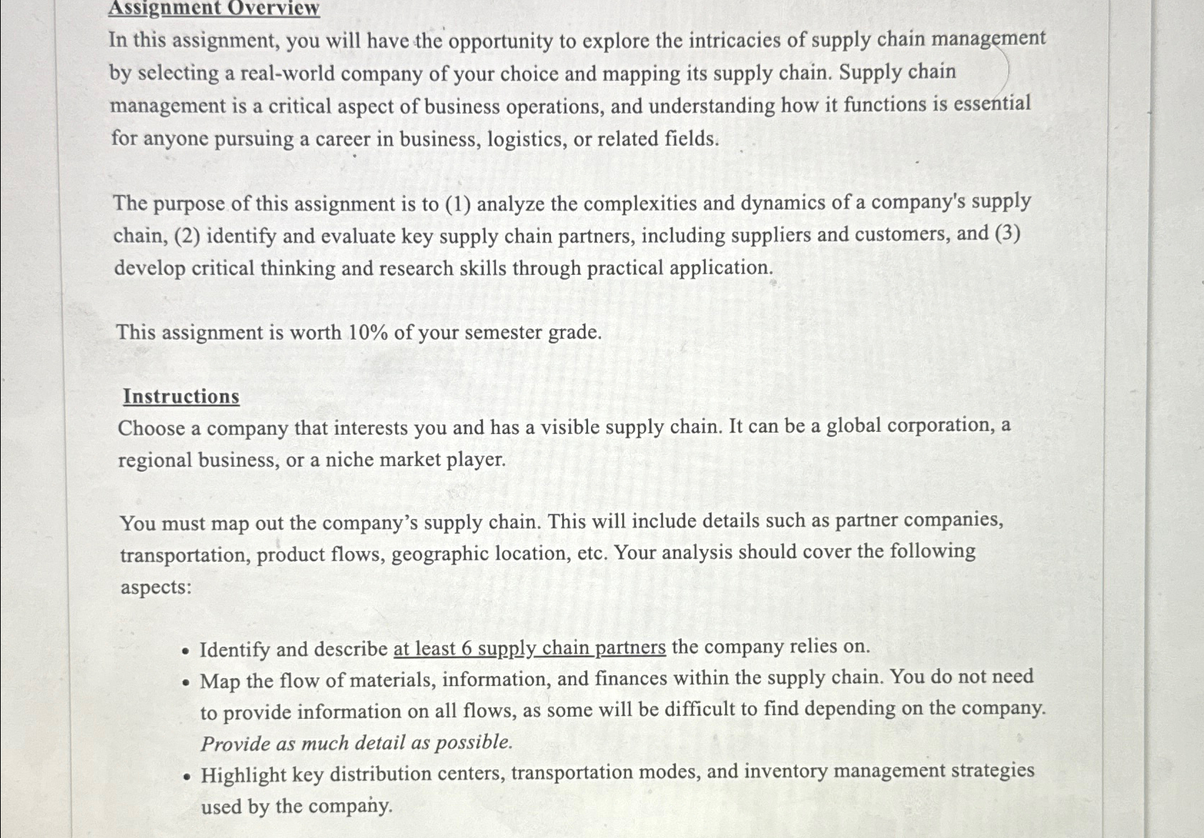  Assignment Overview In this assignment, you will have the opportunity to
