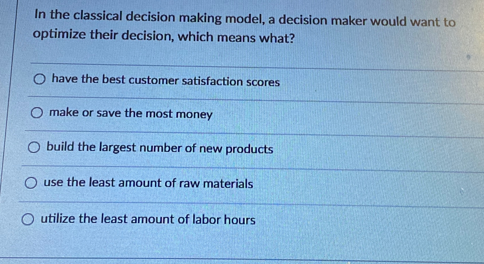  In the classical decision making model, a decision maker would want
