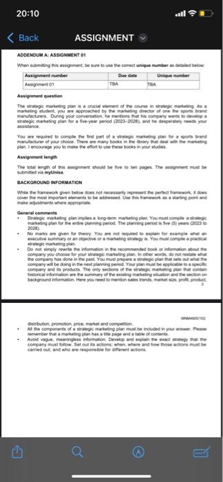  20:10 Back ADDENDUM A: ASSIGNMENT 01 ASSIGNMENT When submitting this assignment,