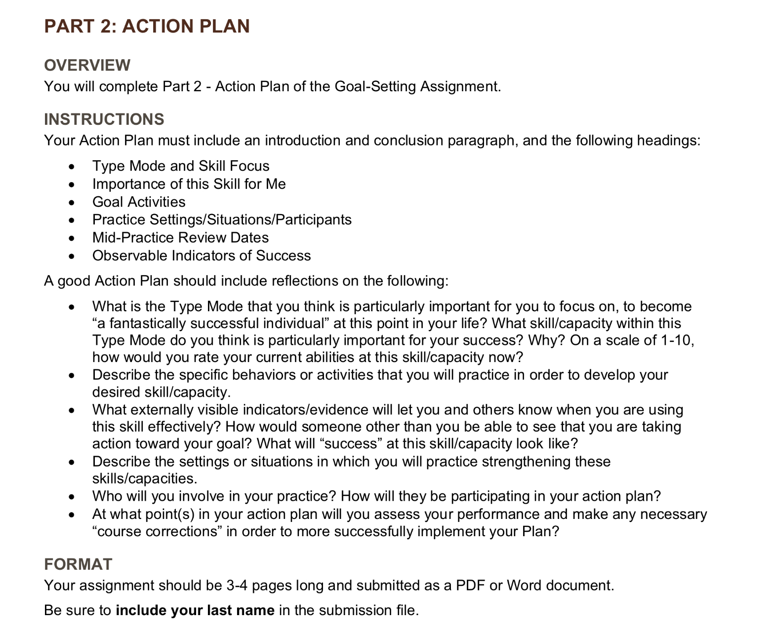  PART 2: ACTION PLAN OVERVIEW You will complete Part 2- Action