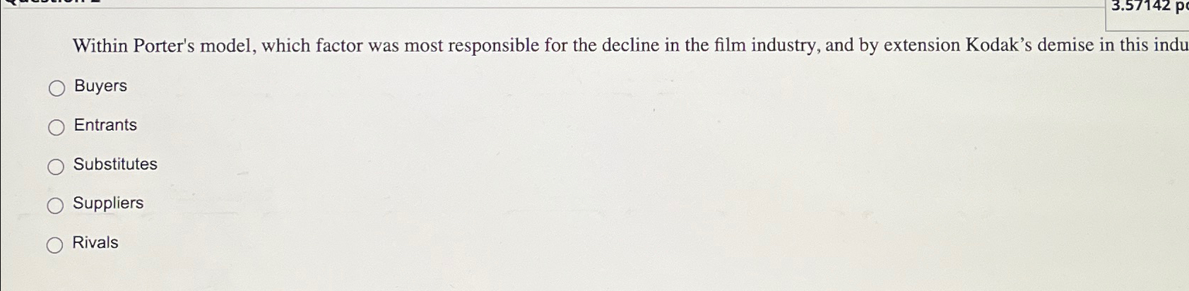  Within Porter's model, which factor was most responsible for the decline