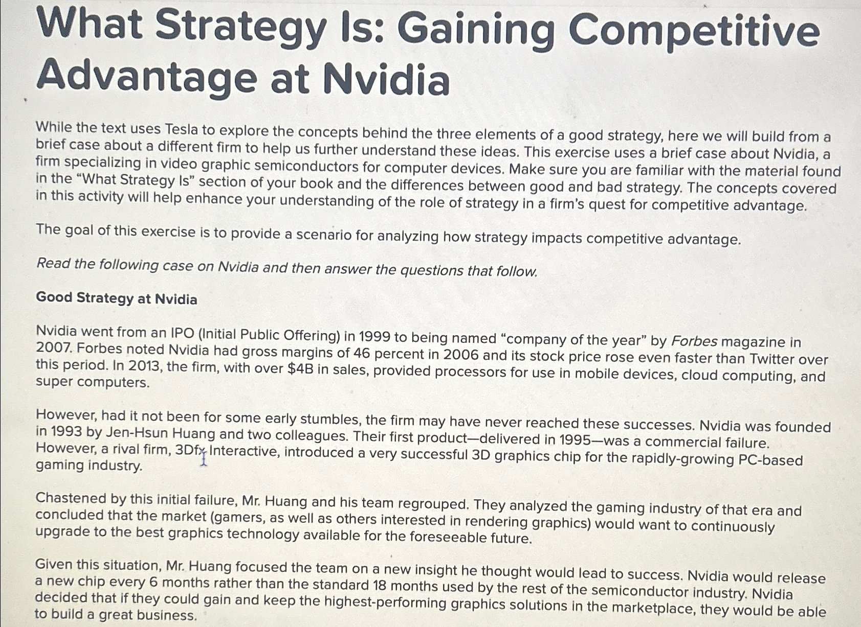  What Strategy Is: Gaining Competitive Advantage at Nvidia While the text
