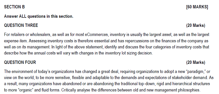  Answer ALL questions in this section. QUESTION THREE (20 Marks) For