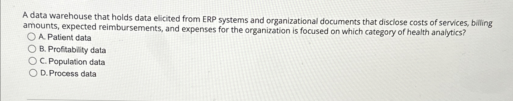  A data warehouse that holds data elicited from ERP systems and