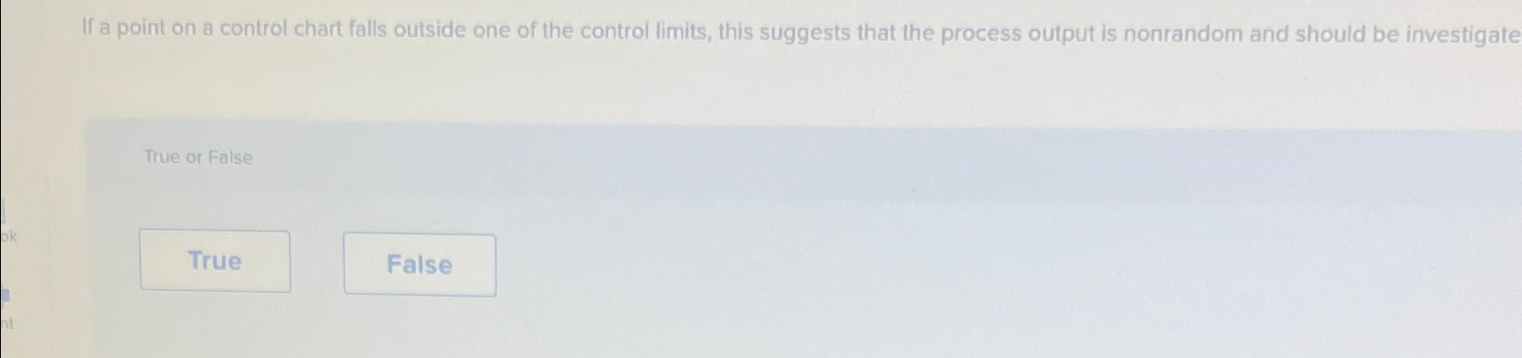  If a point on a control chart falls outside one of