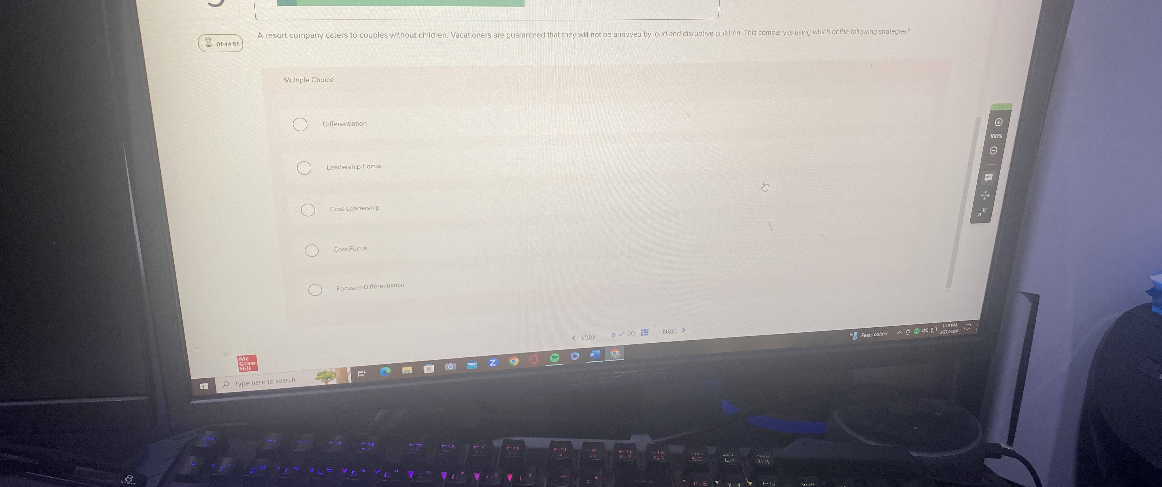  801.44.51 Multiple Choice Differentiation Leadership-Focus Cost-Leadership If ost-Focus cused-Differentiation 