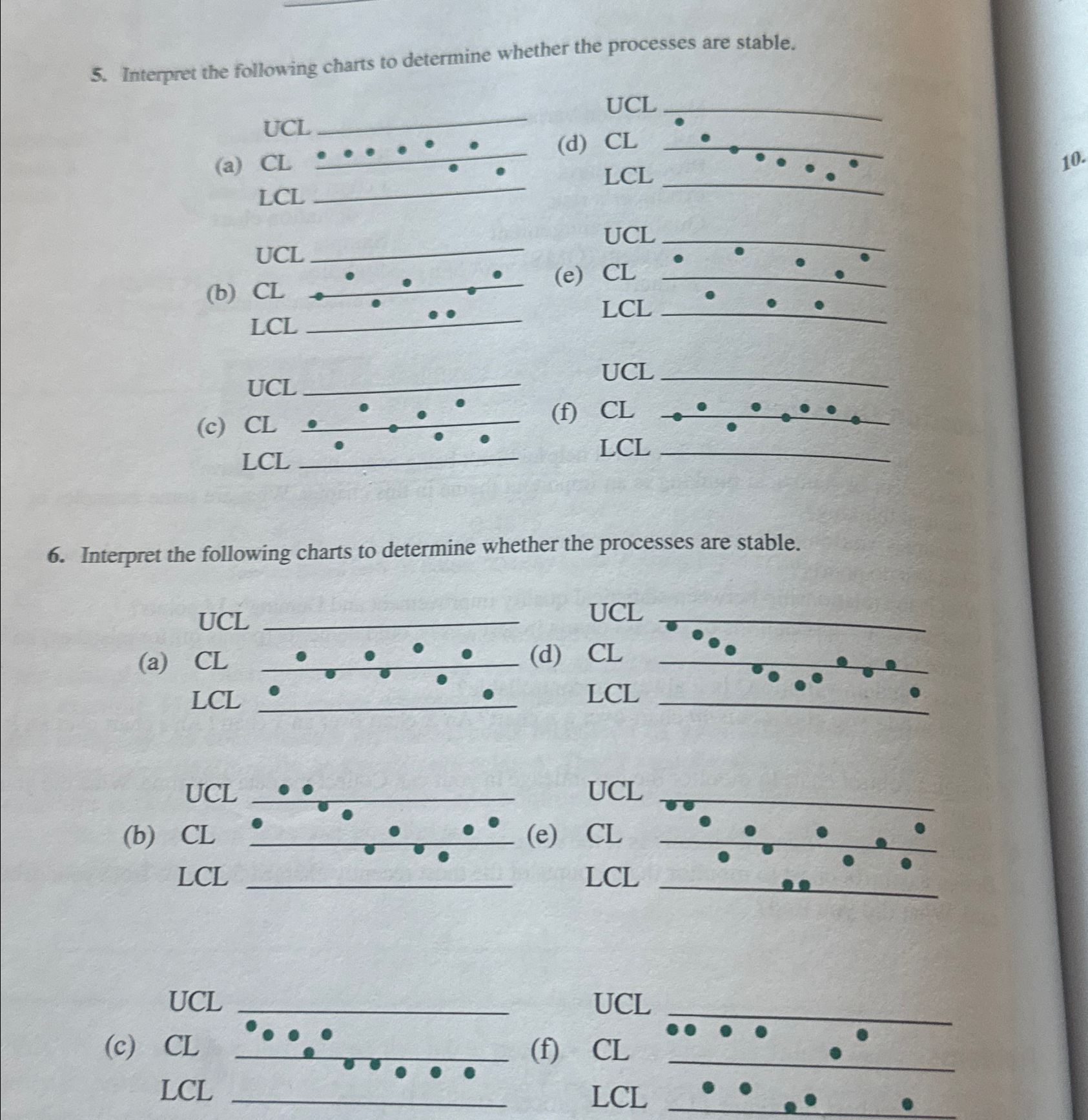 Interpret the following charts to determine whether the processes are stable.