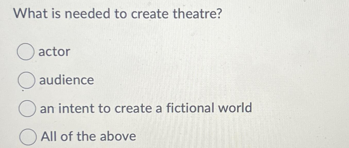  What is needed to create theatre? actor audience an intent to