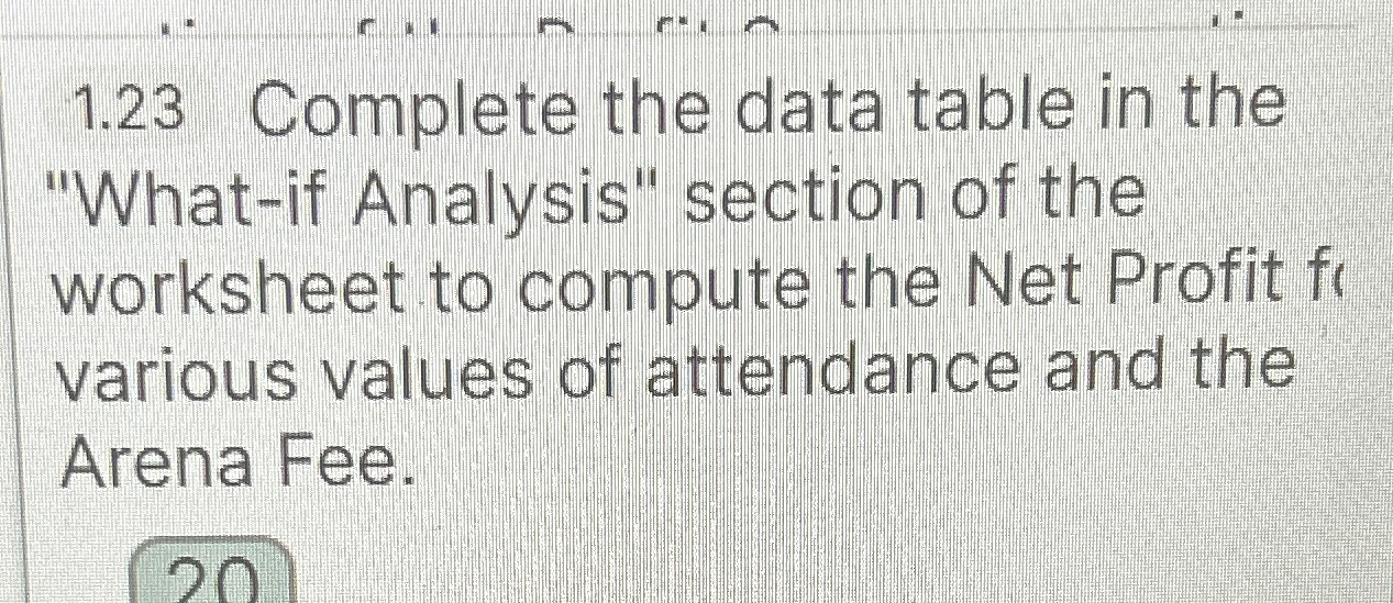  1.23 Complete the data table in the "What-if Analysis" section of