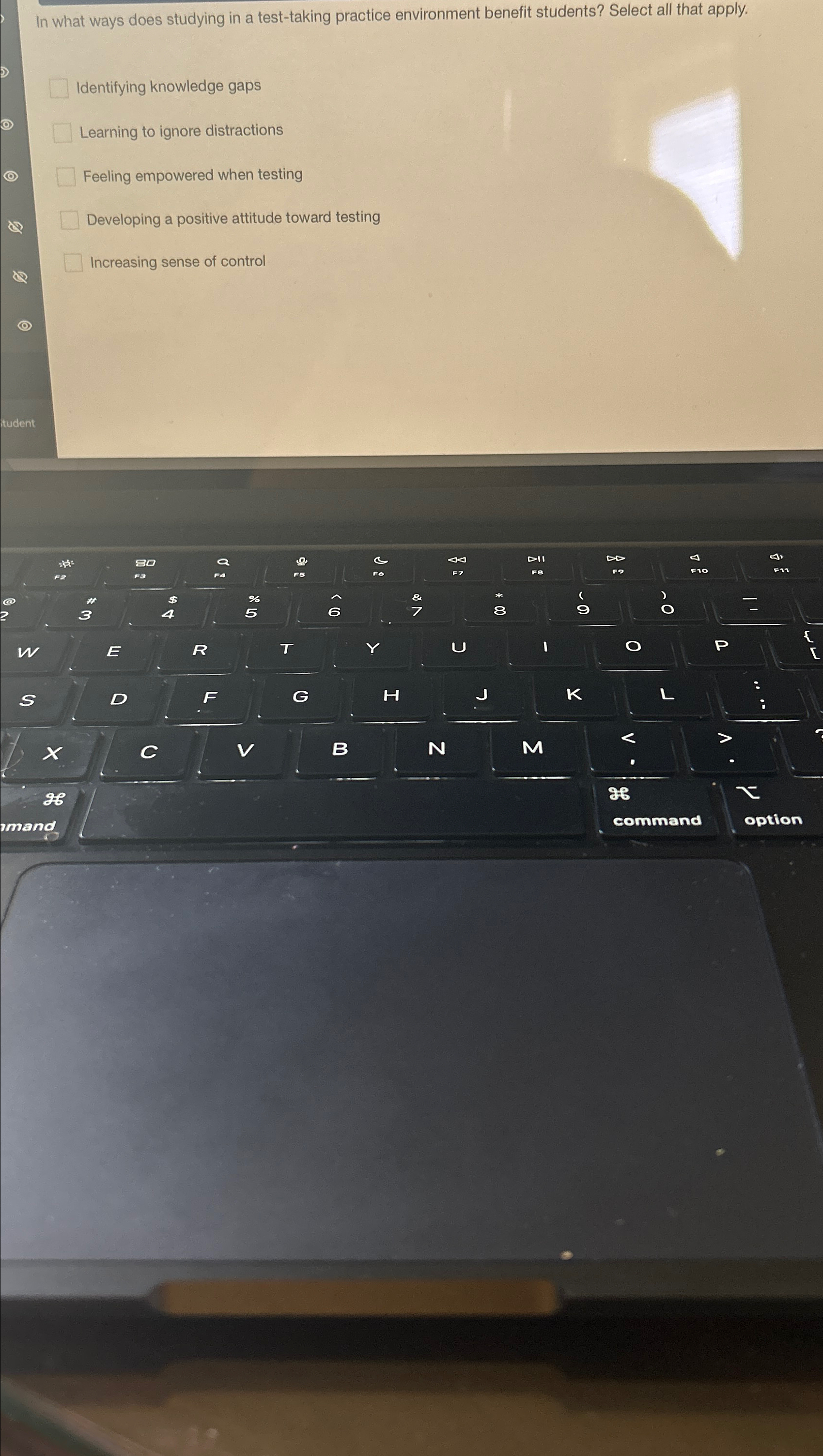  In what ways does studying in a test-taking practice environment benefit