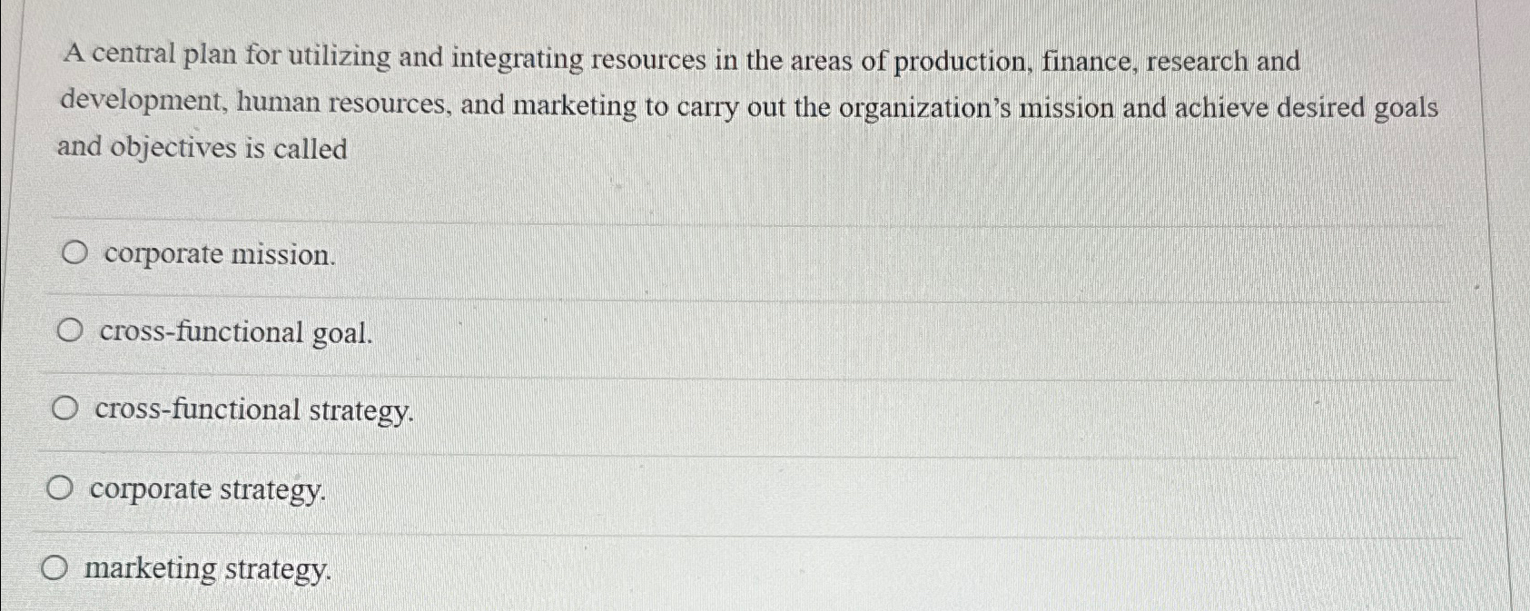  A central plan for utilizing and integrating resources in the areas