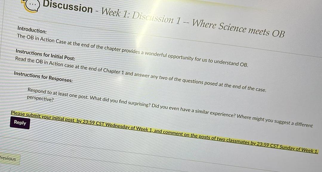  Discussion - Week 1: Di Introduction: The OB in Action Case