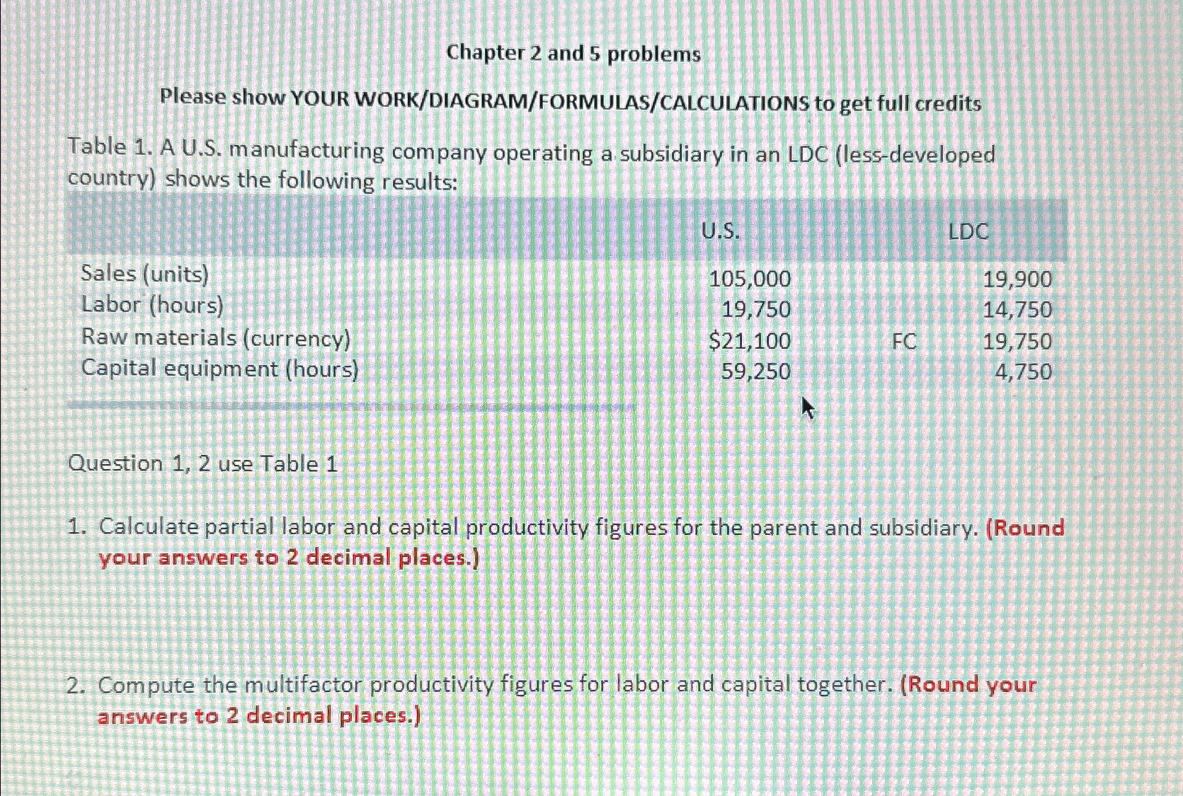  Chapter 2 and 5 problems Please show YOUR WORK/DIAGRAM/FORMULAS/CALCULATIONS to get