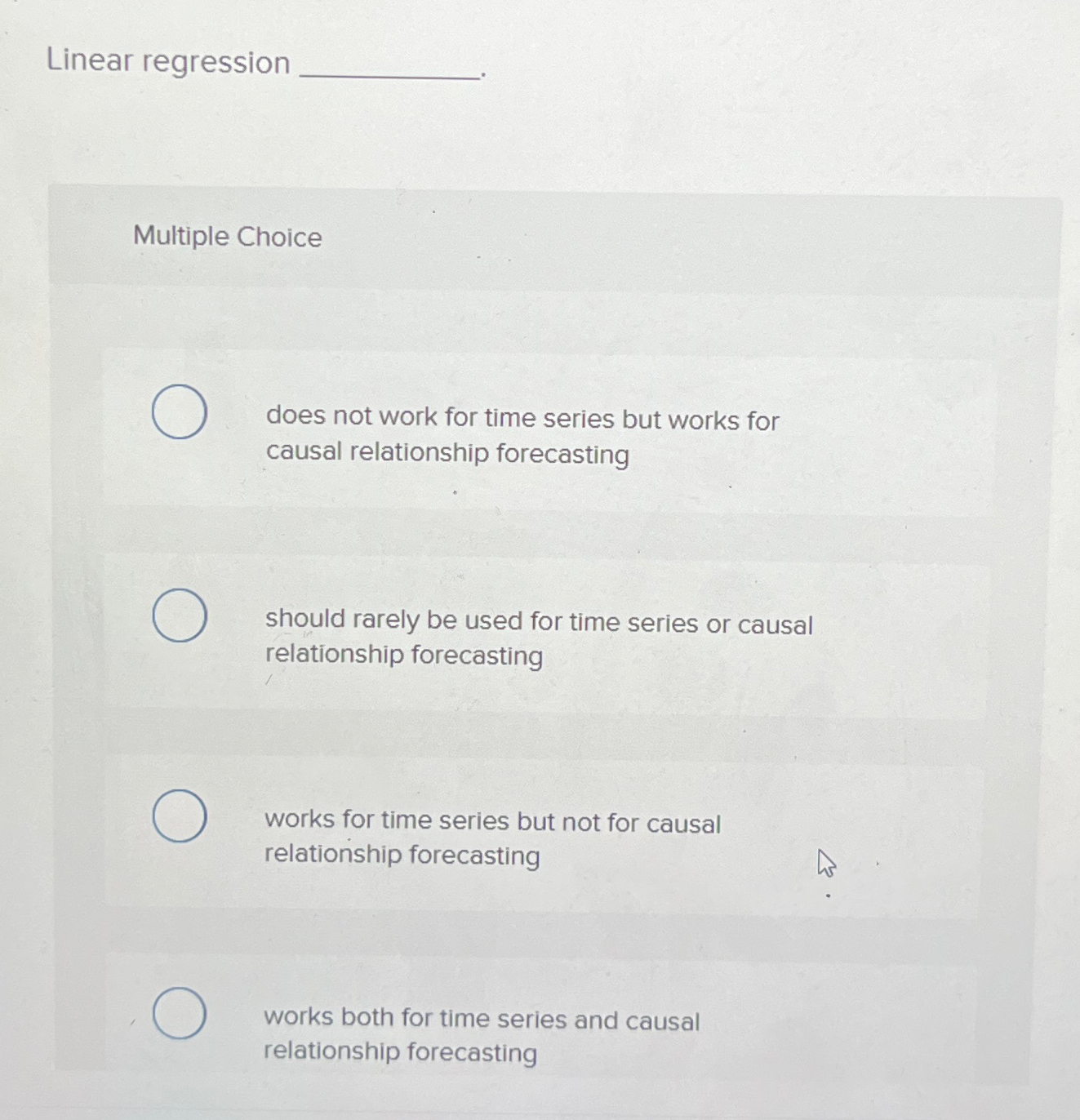  Linear regression Multiple Choice does not work for time series but