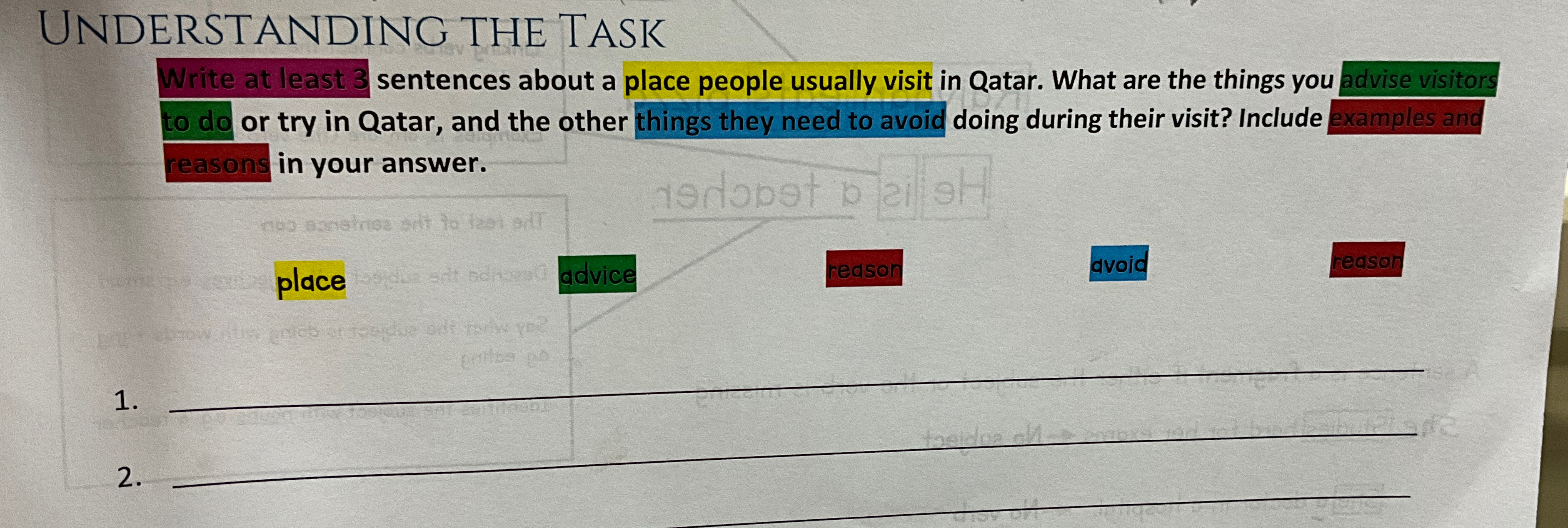  UNDERSTANDING THE TASK Write at least 3 sentences about a place