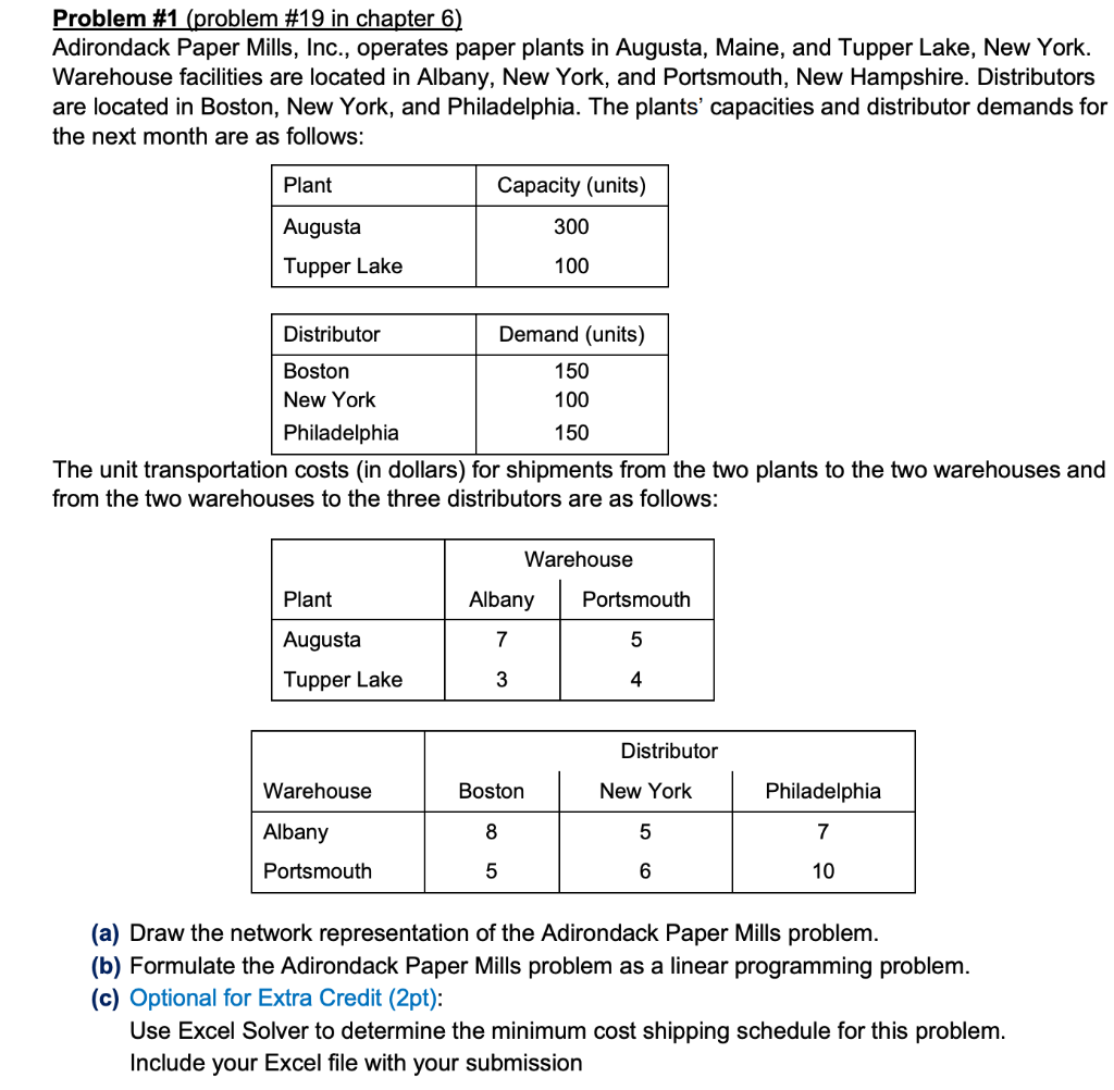Problem \#1 (problem \#19 in chapter 6) Adirondack Paper Mills, Inc.,