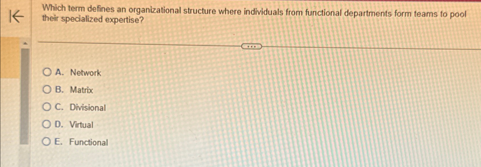  Which term defines an organizational structure where individuals from functional departments