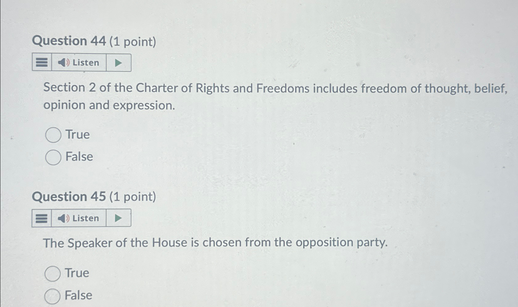  Question 44(1 point) Listen Section 2 of the Charter of Rights