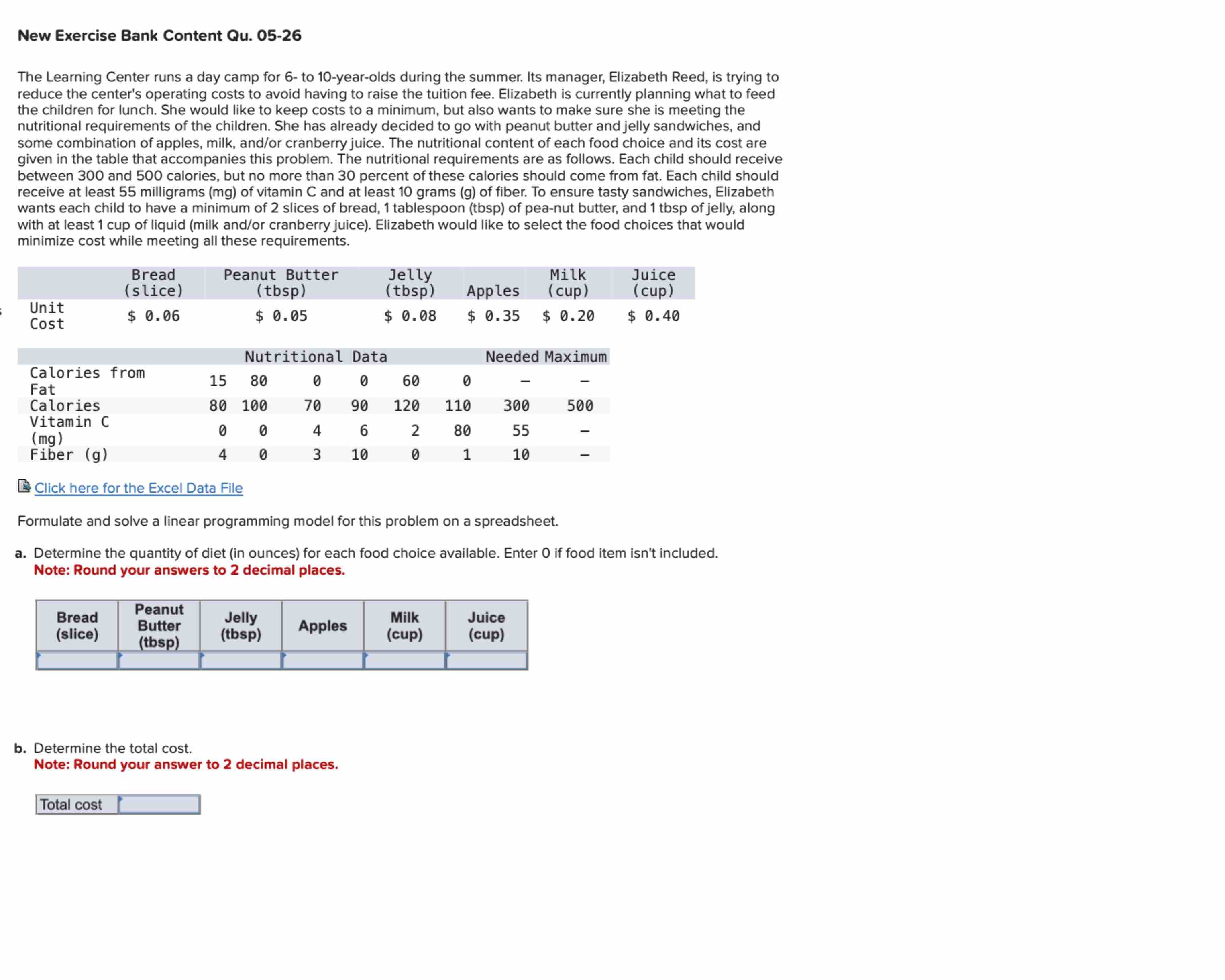  New Exercise Bank Content Qu.05-26 The Learning Center runs a day