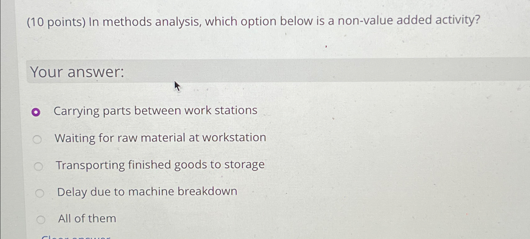  (10 points) In methods analysis, which option below is a non-value