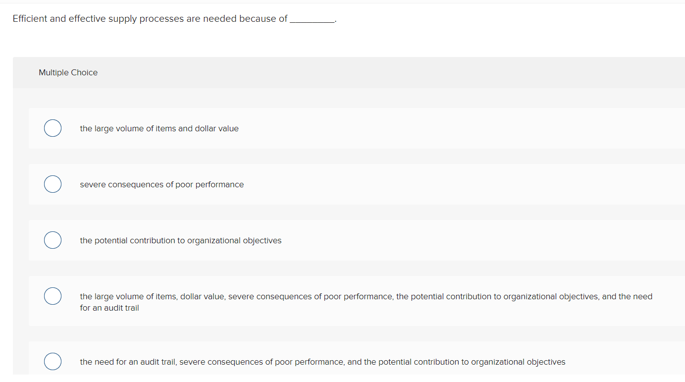  Efficient and effective supply processes are needed because of Multiple Choice