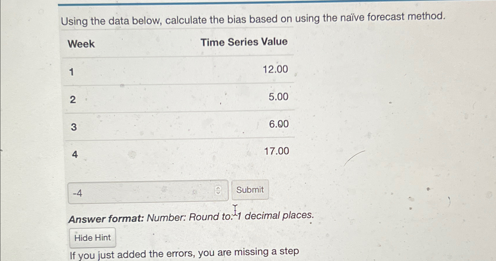  Using the data below, calculate the bias based on using the