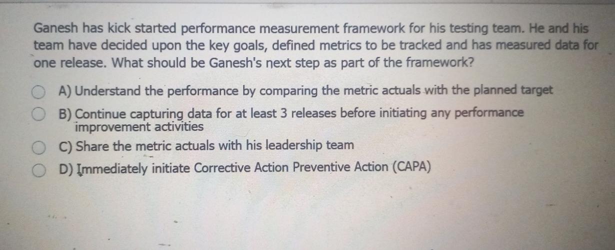  Ganesh has kick started performance measurement framework for his testing team.