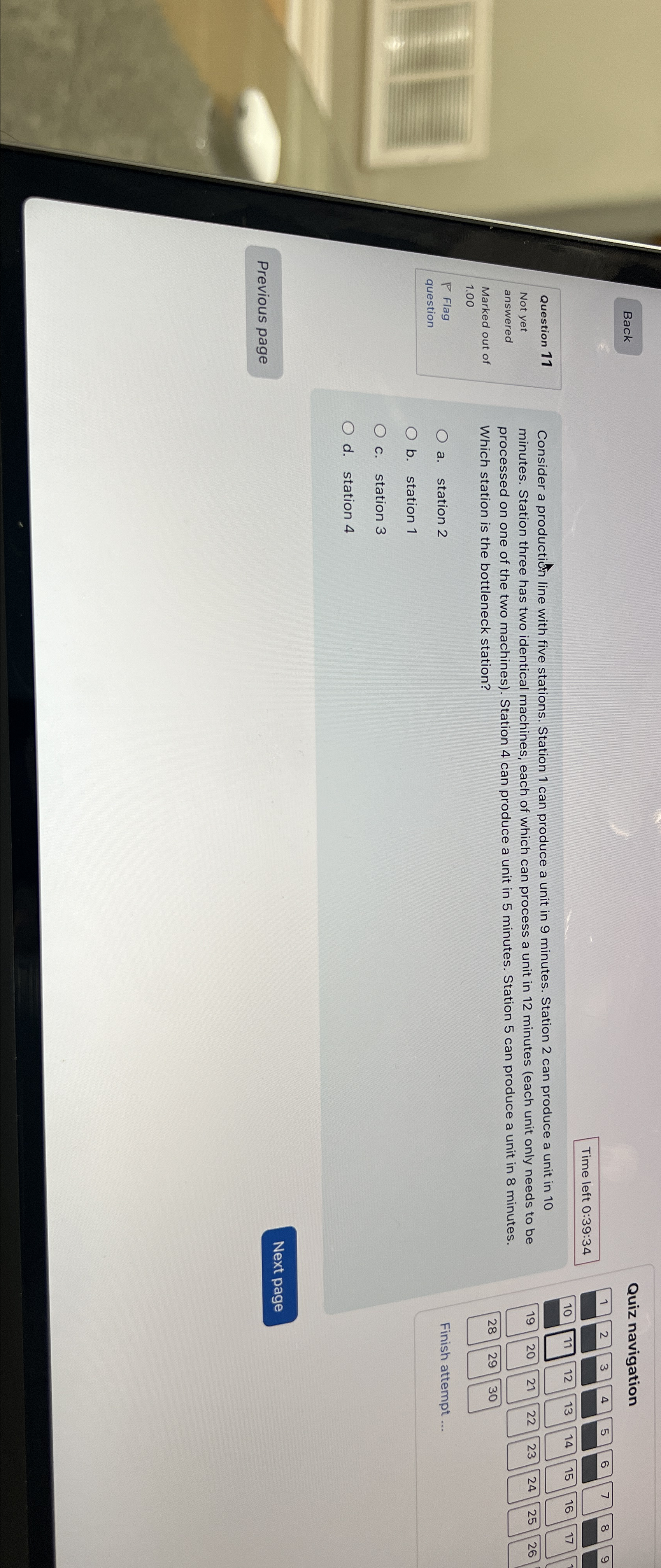 Back Quiz navigation Time left 0:39:34 Question 11 Not yet answered