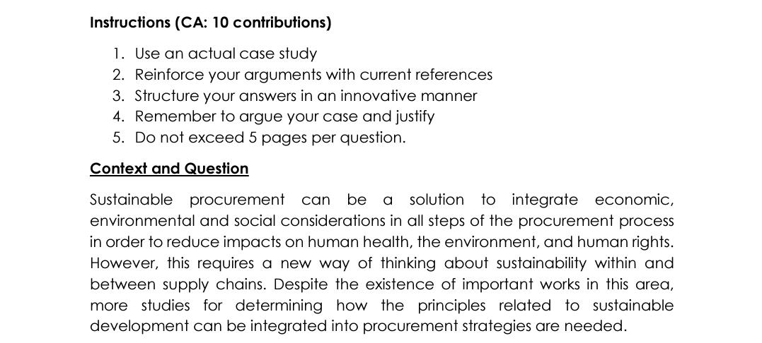  Instructions (CA: 10 contributions) 1. Use an actual case study 2.