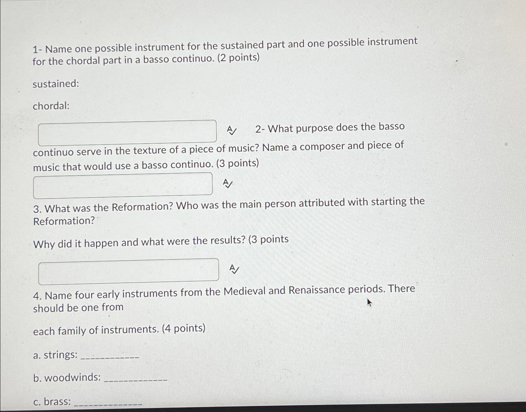 1- Name one possible instrument for the sustained part and one