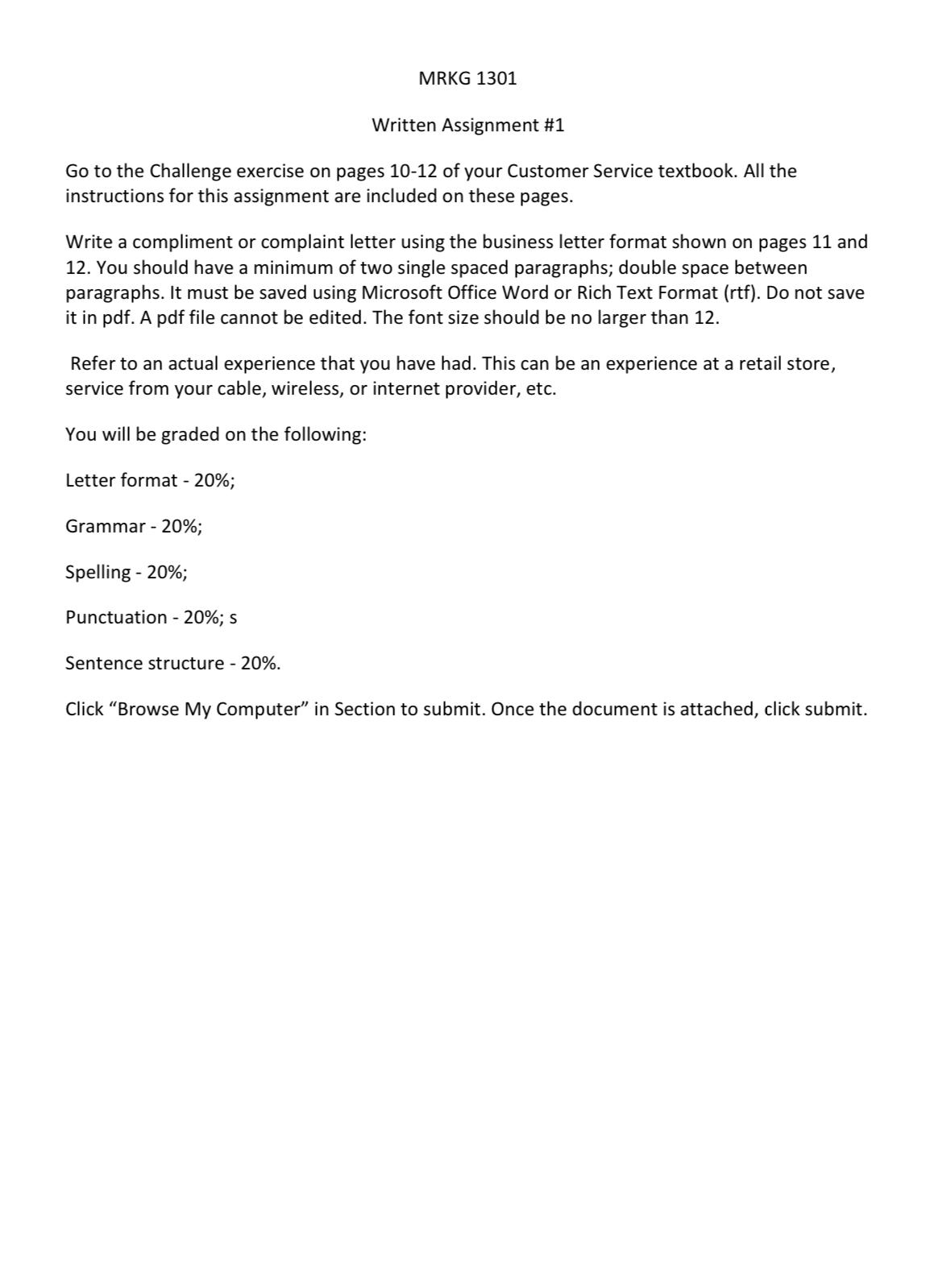  MRKG 1301 Written Assignment #1 Go to the Challenge exercise on