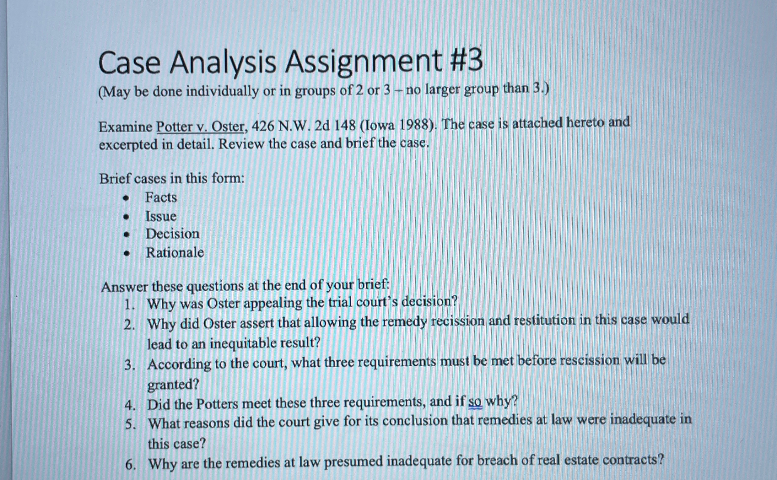  Case Analysis Assignment #3 (May be done individually or in groups