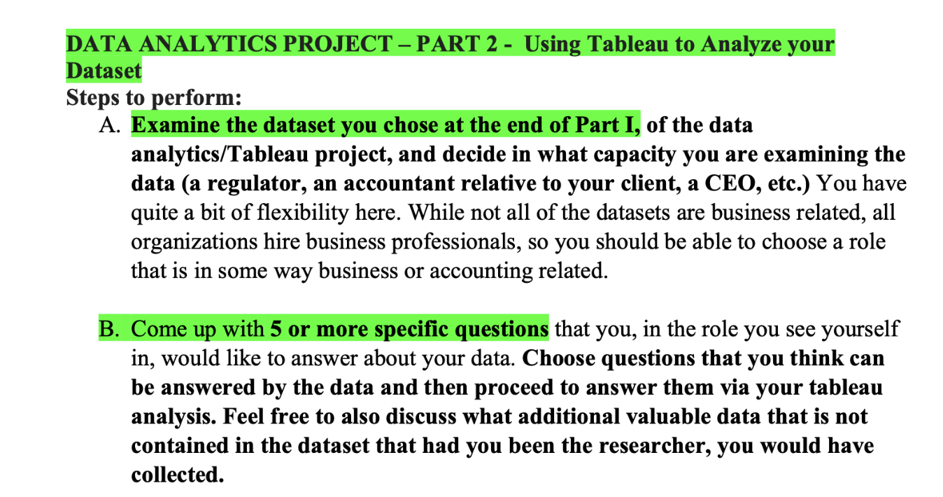  DATA ANALYTICS PROJECT - PART 2- Using Tableau to Analyze your