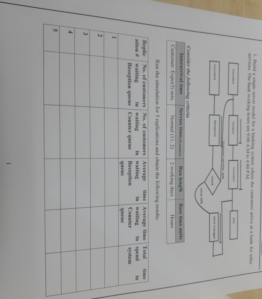 Build a single server model for a banking system where the
