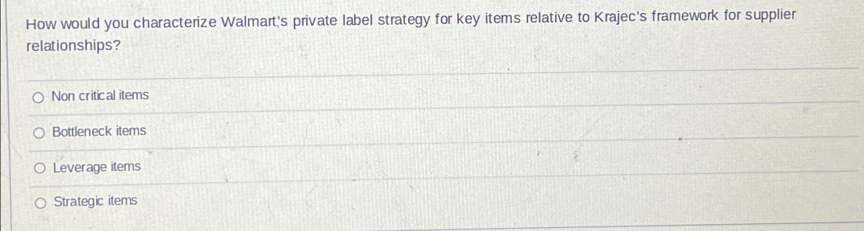  How would you characterize Walmart's private label strategy for key items