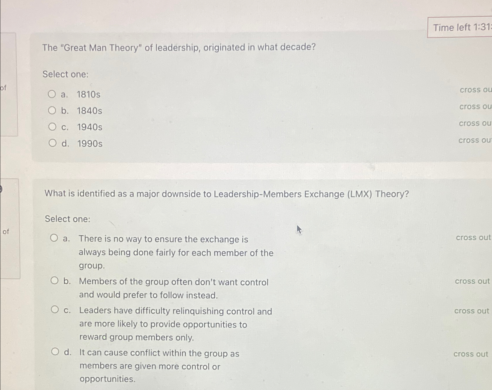  Time left 1:31 The "Great Man Theory" of leadership, originated in
