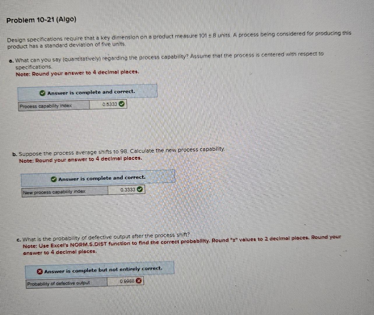  Problem 10-21(Algo) Design specifications require that a key dimension on a