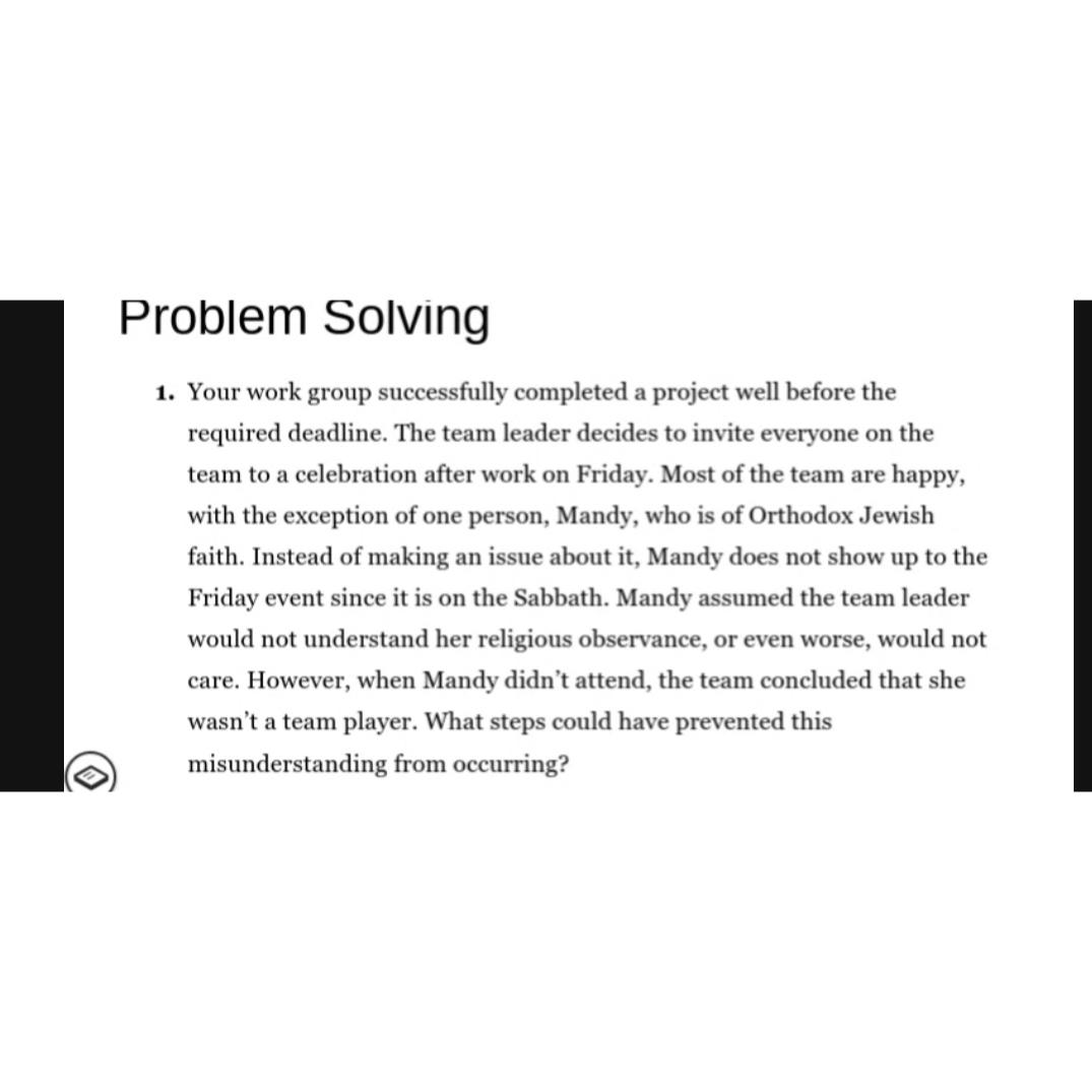  Problem Solving Your work group successfully completed a project well before